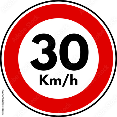 Speed limit 30 traffic sign, Speed limit 30 kilometers per hour sign
