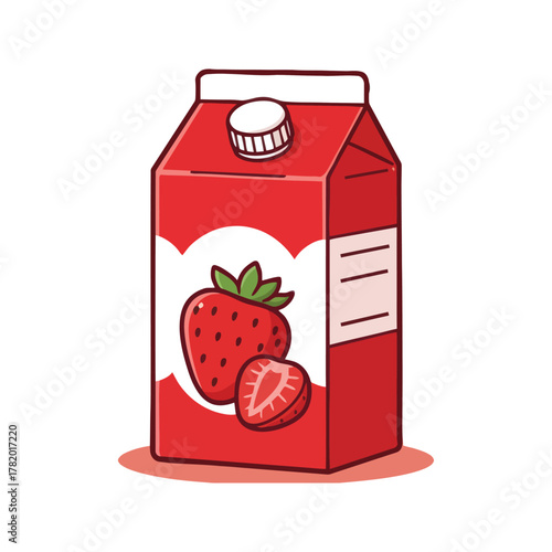 Cartoon strawberry milk carton vector illustration.