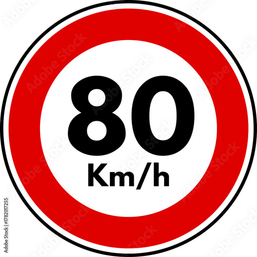 Speed limit 80 traffic sign, Speed limit 80 kilometers per hour sign
