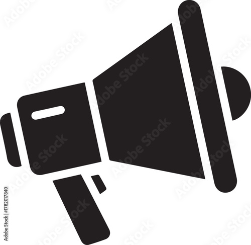 Simple megaphone icon design representing communication announcement and public speaking with bold lines and clear shape