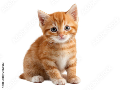 New born little cat isolated, young kitten facing forward, adorable kitten close-up portrait, isolated on a transparent background, professional pet photography