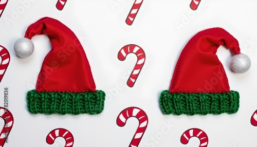 Christmas Hat and Candy Cane Pattern White Background