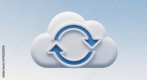 Cloud computing synchronization concept with arrows rotating around a cloud on a blue background
