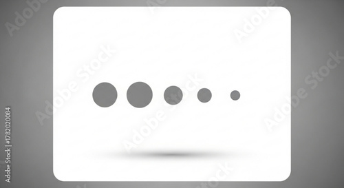 A row of gray dots decreasing in size on a white rounded rectangle, it symbolizes loading