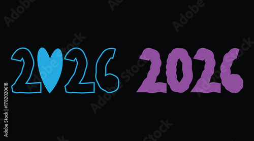 2026 neon text design, Bright modern year art, Colorful digital typography