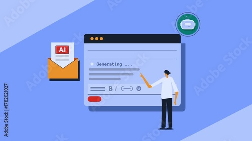 AI virtual assistant composes message and organise email communication for office professional, enhance productivity workflow. 