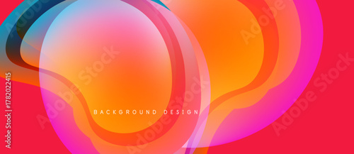 Abstract fluid shapes blend, creating vibrant gradients. Orange, pink, blue hues dominate design. Modern, dynamic background.