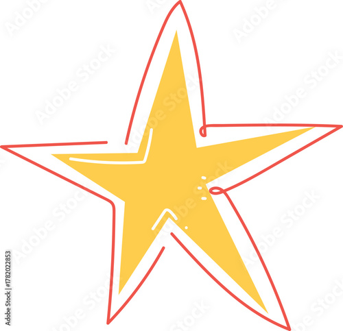 Pop Art Star Doodle Sketch Yellow Five Pointed Symbol Achievement Rating Element Retro Hand Drawn Vector Design Asset Energetic Abstract Quality Icon