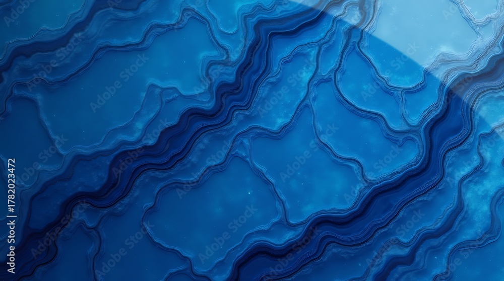 Obraz premium A high-gloss, impeccably smooth lacquered glass texture: photorealistic ultra-high resolution seamless repeating pattern in deep sapphire blue with delicate, flowing veins, emphasized by soft studio l
