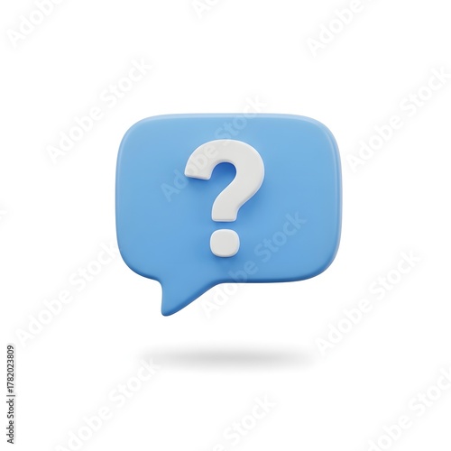 3d blue speech bubble with question mark icon for communication service