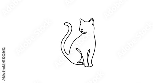 Elegant continuous line drawing of a graceful domestic cat with a curled tail