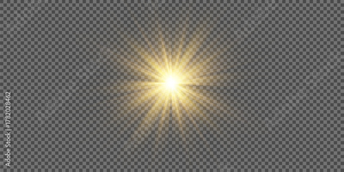 Bright sunlight  with star shine, space flare, and glowing flash.	