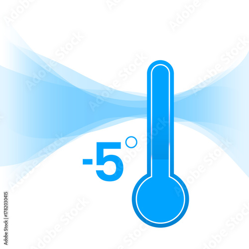 Cold winter temperature illustration with gradient airflow and thermometer showing minus five degrees. freezing air, winter forecast, low temperature climate reports