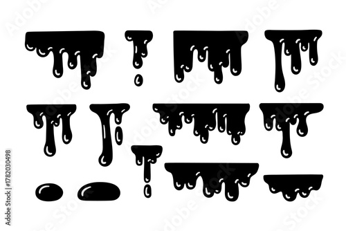 melted Honey dripping set. Sticky sweet dripping spot, flowing sugar syrup, oil, viscous liquid