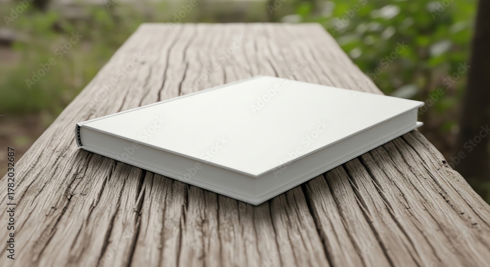 Fototapeta premium Closed blank book on weathered wooden bench