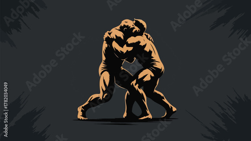 Dynamic wrestling illustration showing strength and determination, perfect for sports marketing or fitness campaigns, conveying power and athleticism