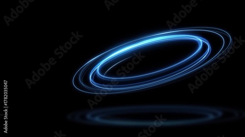 Glowing portal isolated. Black background. Loop circular neon blue light with alpha channel. 4k Move