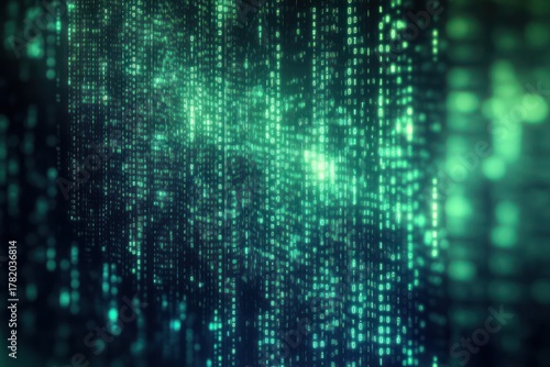 Wallpaper Mural Glowing vertical streams of binary code in green on a dark background evoking a digital and futuristic atmosphere Torontodigital.ca