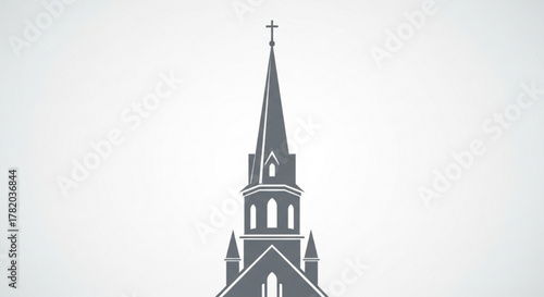 A detailed silhouette of a church steeple, complete with a cross, stands out against a clean, , symbolizing faith and architectural design