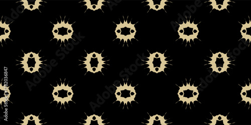  minimalist abstract geometric spotting seamless pattern. Black and Gold Abstract Tile Background. Elegant Spiky Concentric Repeating Design. wallpaper fabric  
