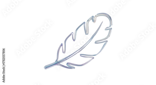 Silver feather-shaped paperclip on white background  