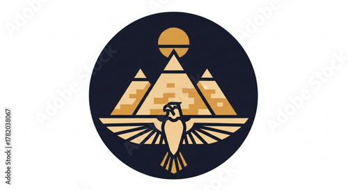 Egyptian pyramids with falcon logo design, a symbol of ancient history, culture, and power