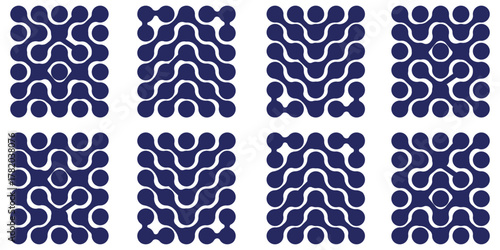 Diagonal metaball connected circles shape. Abstract nerve cell dots or computer nano net . Pattern of black metaballs isolated on white background. eps 10