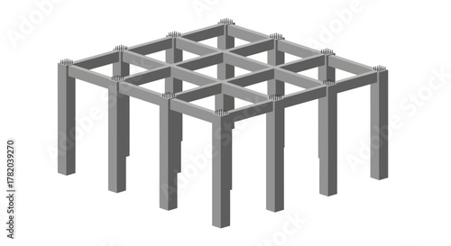 Gray concrete structure with grid on top and reinforcement bars visible