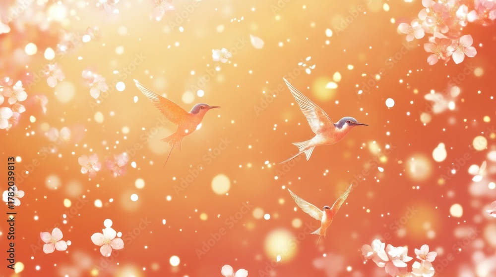 Fototapeta premium Delicate hummingbirds amidst spring blossoms