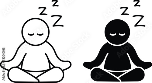 Meditating Sleep Icon. Person Resting, Relaxing, and Zzz Snooze Symbol or Vector Silhouette. .eps