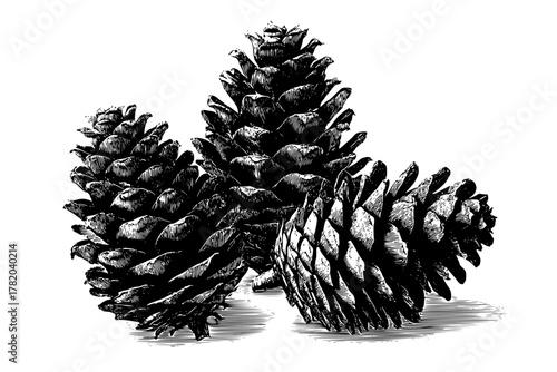Elegant Evergreens: Close- Study Larch Cones | Clean, isolated vector art for creative projects.