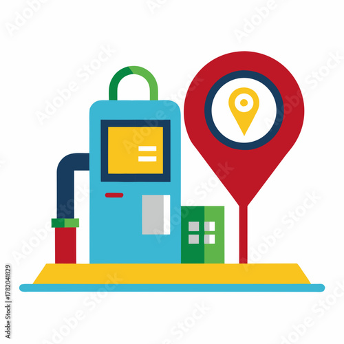 Gas station map icon with fuel pump symbol and location pin vector