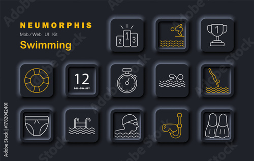 swimming, swimmer, dive, cap, snorkel, flipper, pool, stopwatch, podium, lifebuoy, water, speed, underwater, breath, motion, float, splash