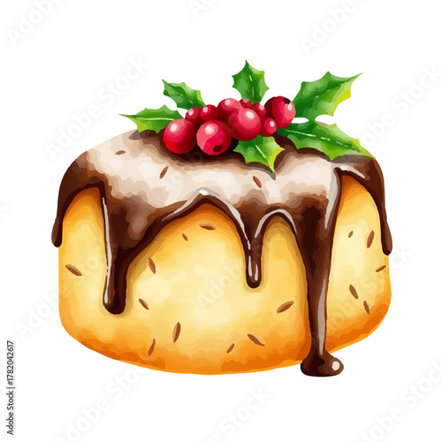 watercolor, easter, cake, berries, chocolate, icing, hand, painted, soft, warm, colors, isolated, white, background, vector, illustration, holiday, design, festive, dessert, sweet, traditional, spring