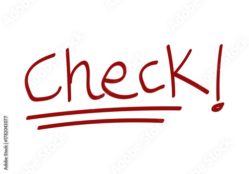 Texto en trazo rojo de pincel con palabra comprobar o check 