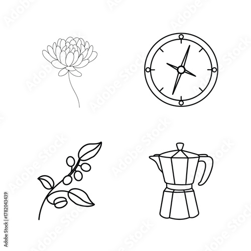 Flower compass coffee branch moka pot blossom bloom