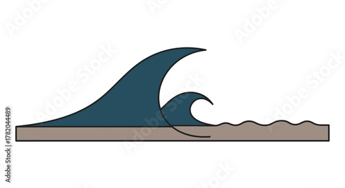 Stylized Ocean Waves Breaking on Sandy Beach Shoreline Vector Illustration