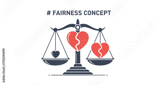 Fairness Concept Illustration: Justice Scales Balancing Intact and Broken Hearts, Symbolizing Emotional Equity and Relationship Dynamics