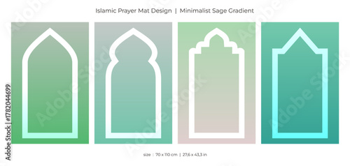 Islamic prayer mat design. Minimalist sage gradient theme.