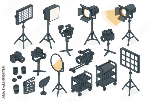 Professional film and video production equipment including cameras lighting and accessories
