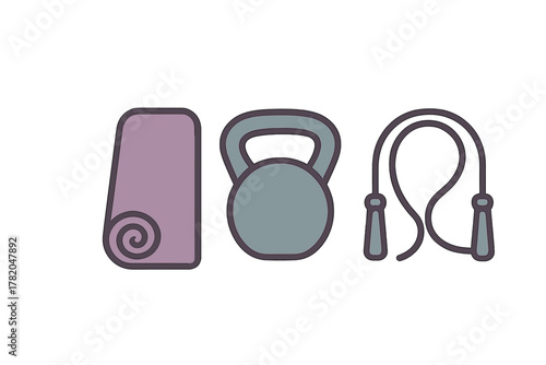 Fitness equipment set with yoga mat kettlebell and jump rope for home workout