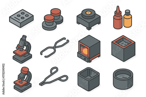 Isometric laboratory instruments, scientific research tools, and chemistry apparatus collection