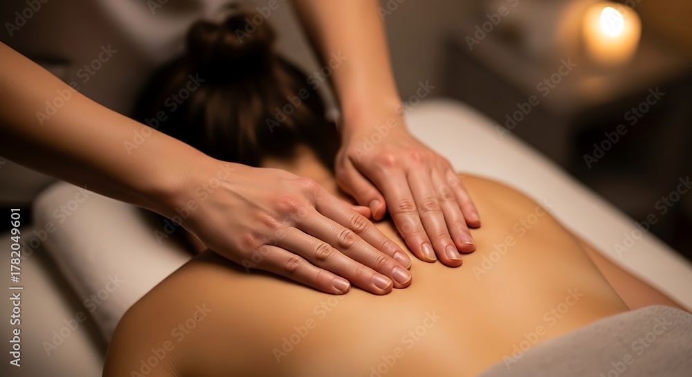 Fototapeta premium Relaxing back massage in a dimly lit spa setting.