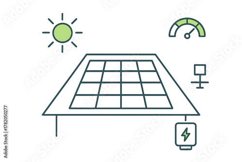 Solar panel generating renewable energy from the sun with power storage and output gauge