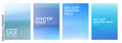 Winter Sale Set. Winter season commercial promo backgrounds. Blurred color gradients for seasonal shopping promotion and sale advertisements. Vector illustration.