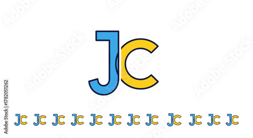 Abstract J and C monogram logo design, vector cartoon illustration with a white background, ordered set, try to avoid text, ordered line icon set on white background, graphic design, modern, clean
