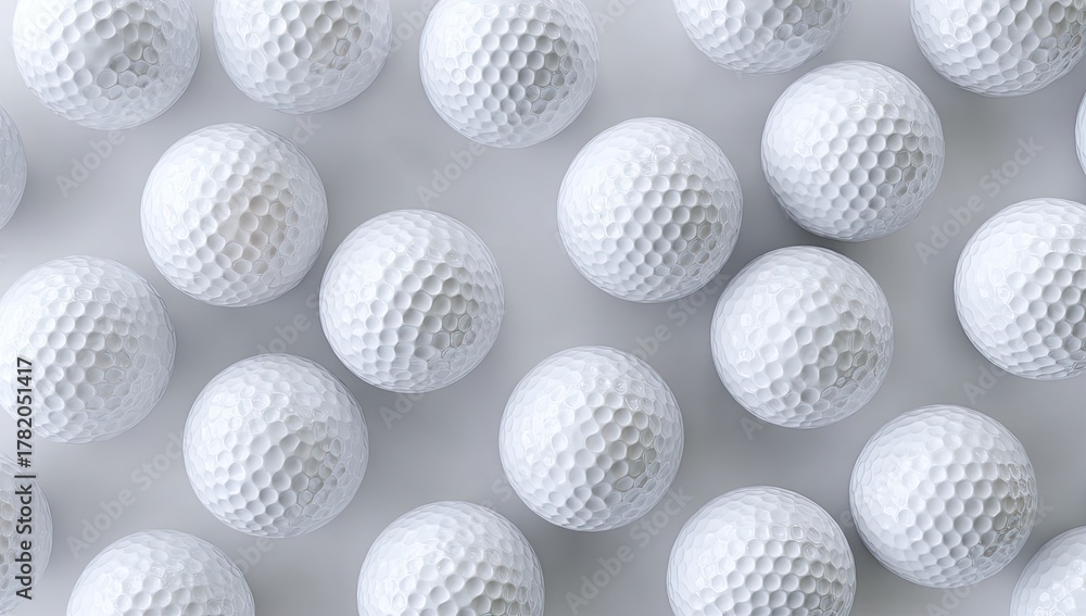 Fototapeta premium Overhead shot showcasing several white dimpled balls scattered randomly on a smooth, light-colored surface