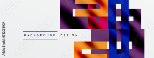Abstract geometric shapes, vibrant colors, modern design. White space contrasts bold purple, blue, orange elements. Text reads background design.