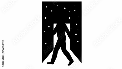 Bold silhouette walking into a galaxy of dreams and possibilities, step into the future concept