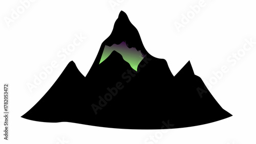 Stunning black mountain range with vibrant aurora borealis, perfect for adventure and nature themes